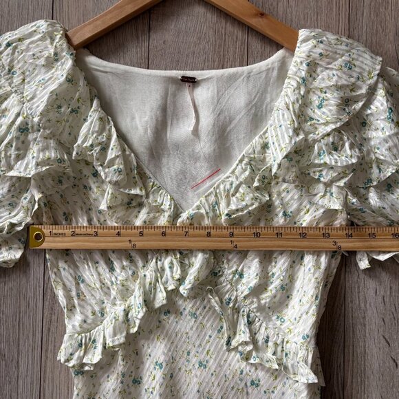 Free People Sweetest Thing Mini Dress with Ruffles White and Blue Floral Size 0 - Picture 11 of 14